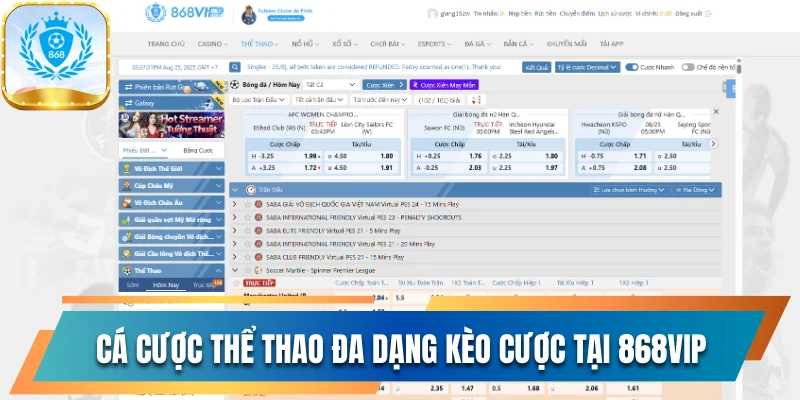Cá cược thể thao đa dạng kèo cược tại 868vip