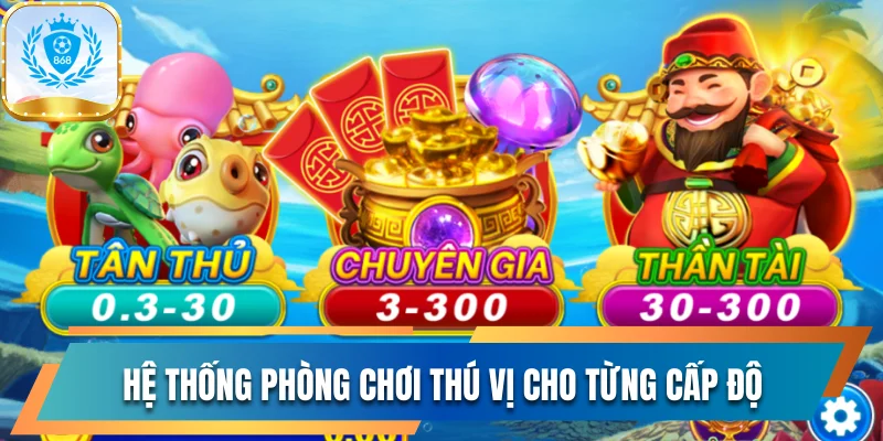 Săn Thưởng Lớn Cùng Bắn Cá Thần Tài Cực Hot Tại 868vip 3 Hệ thống phòng chơi thú vị cho từng cấp độ