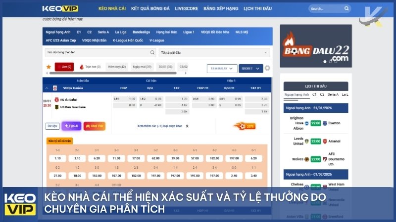 Kèo nhà cái thể hiện xác suất và tỷ lệ thưởng do chuyên gia phân tích.